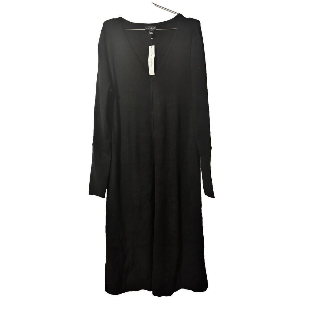 NWT Long Tall Sally Women Premium V Neck Knitted Maxi Dress 18 Black Long Sleeve